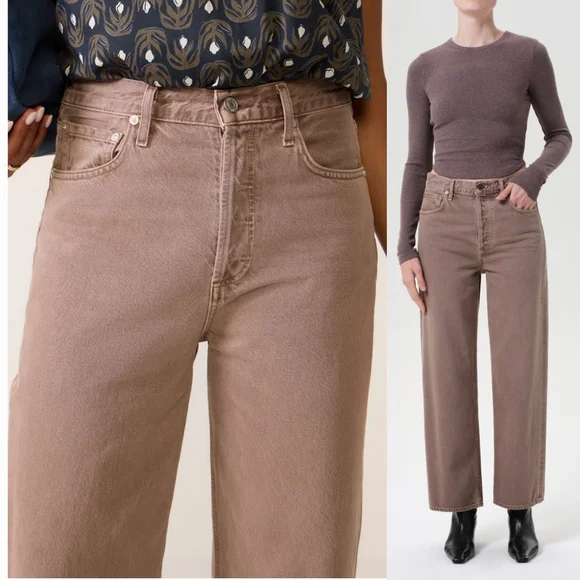 Agolde Ren Jeans Ceramic 27 Tan Brown Wide Leg High Rise Ankle Jean Copper Pants